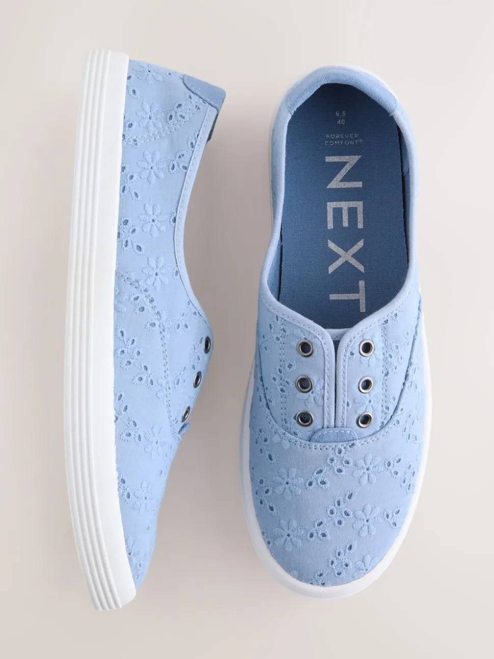Blue Embroidered Laceless Canvas Slip On Trainers
