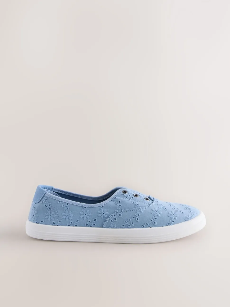 Blue Embroidered Laceless Canvas Slip On Trainers