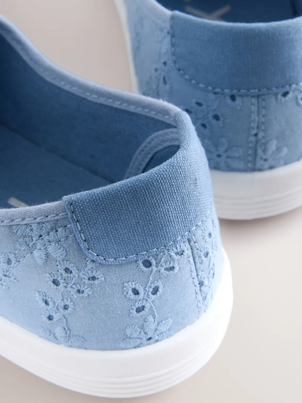 Blue Embroidered Laceless Canvas Slip On Trainers