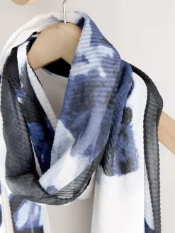 Blue Floral Print Plisse Lightweight Scarf