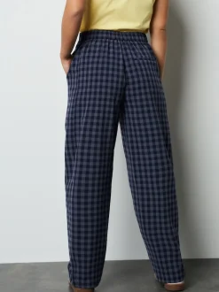 Blue Gingham Barrel Leg Trousers
