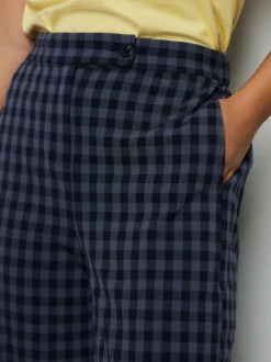 Blue Gingham Barrel Leg Trousers