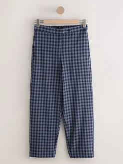 Blue Gingham Barrel Leg Trousers