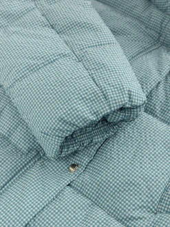 Blue Gingham Shower Resistant Padded Hooded Longline Coat