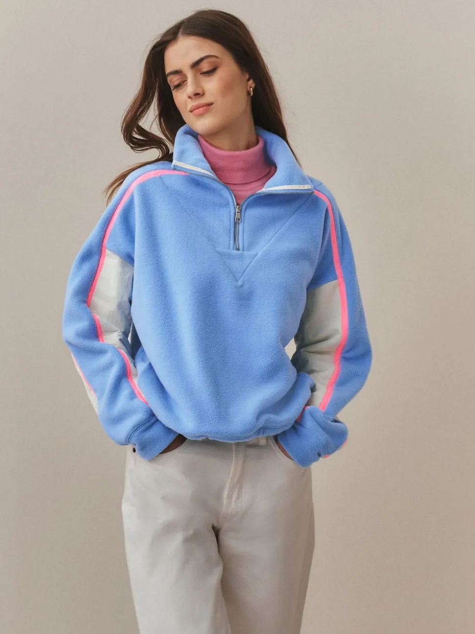 Blue Half Zip Fleece with Colourblock Panels
