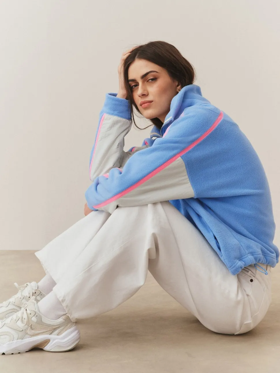 Blue Half Zip Fleece with Colourblock Panels