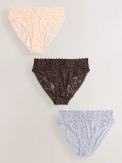 Blue High Leg All Over Lace Knickers 3 Pack