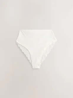 Blue High Waist High Leg Cotton and Lace Knickers 7 Pack