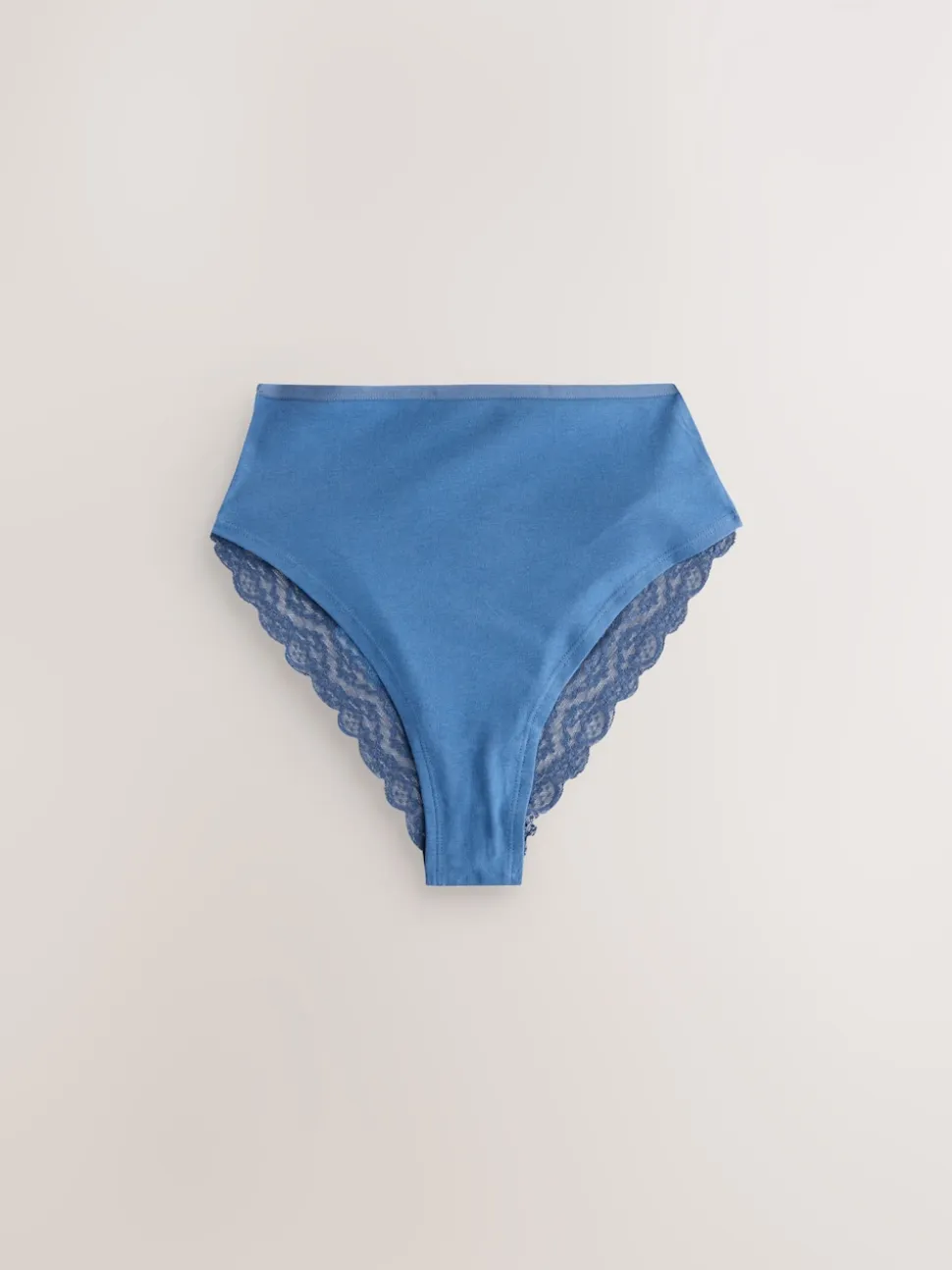 Blue High Waist High Leg Cotton and Lace Knickers 7 Pack