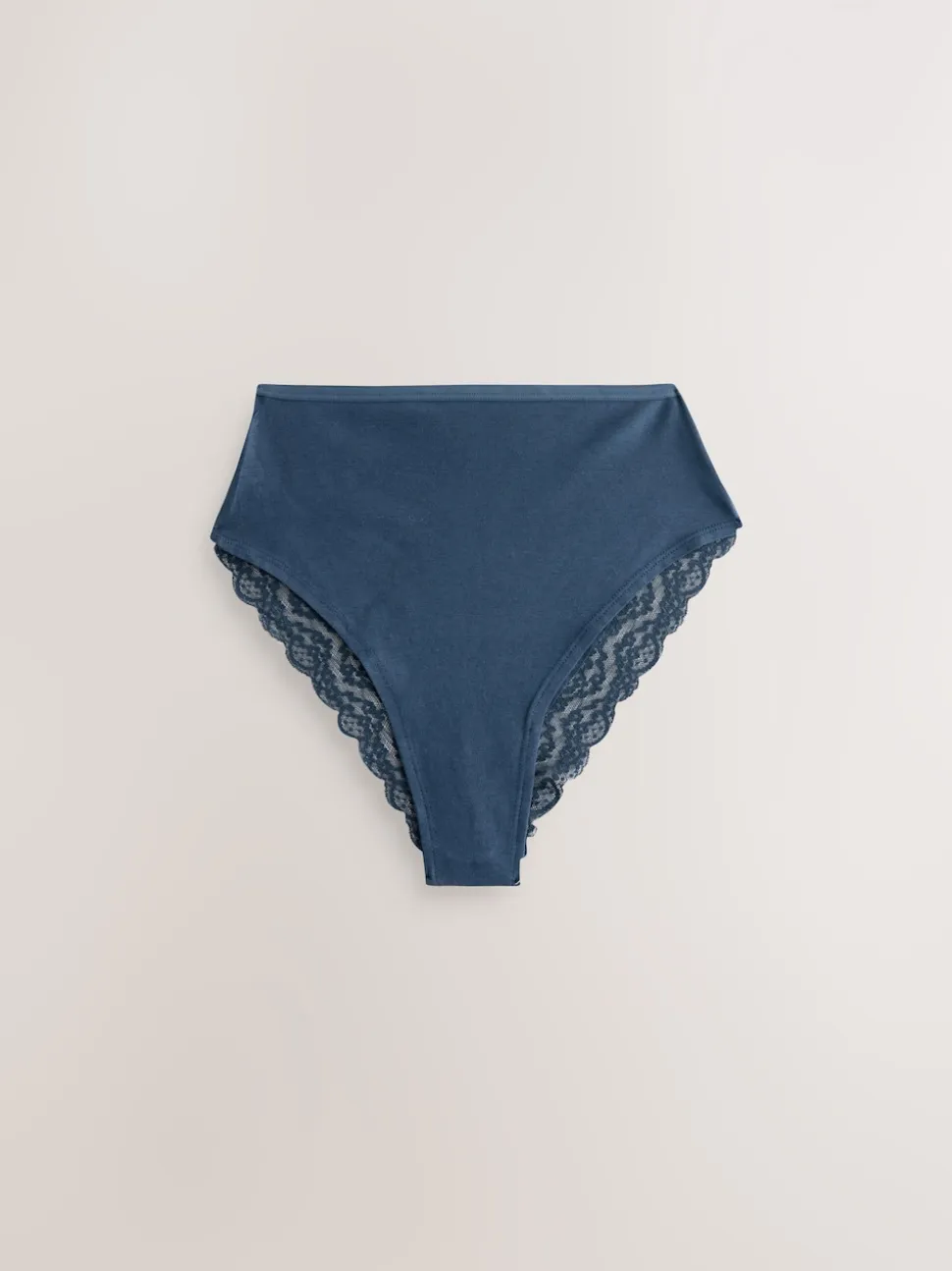 Blue High Waist High Leg Cotton and Lace Knickers 7 Pack