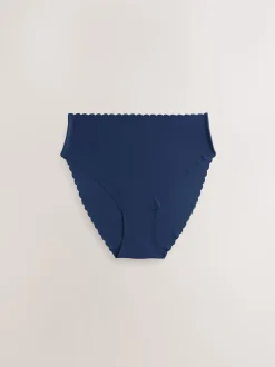 Blue High Waist High Leg No VPL Scallop Knickers 3 Pack
