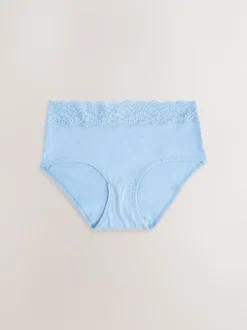 Blue Midi Cotton and Lace Knickers 7 Pack