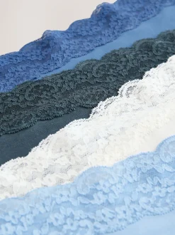 Blue Midi Cotton and Lace Knickers 7 Pack