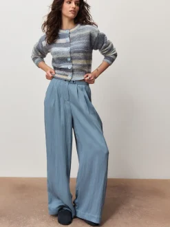 Blue Multi Spacedye Knitted Crew Neck Cardigan