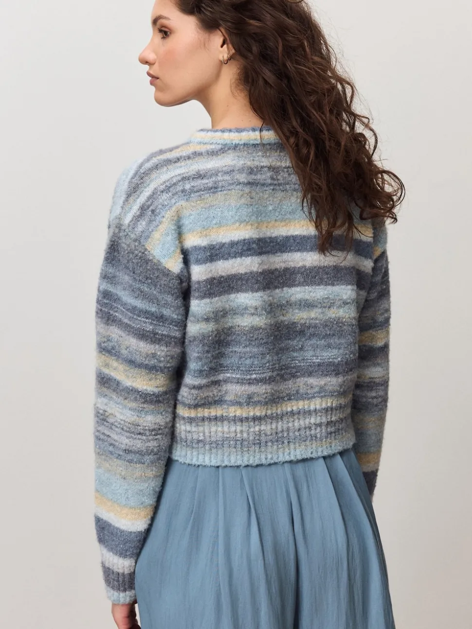 Blue Multi Spacedye Knitted Crew Neck Cardigan