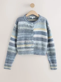 Blue Multi Spacedye Knitted Crew Neck Cardigan