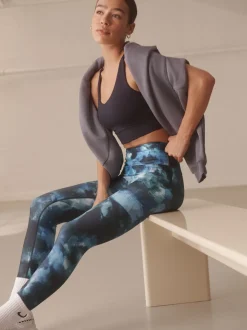 Blue Paint Print Power Active Sports Leggings