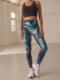 Blue Paint Print Power Active Sports Leggings