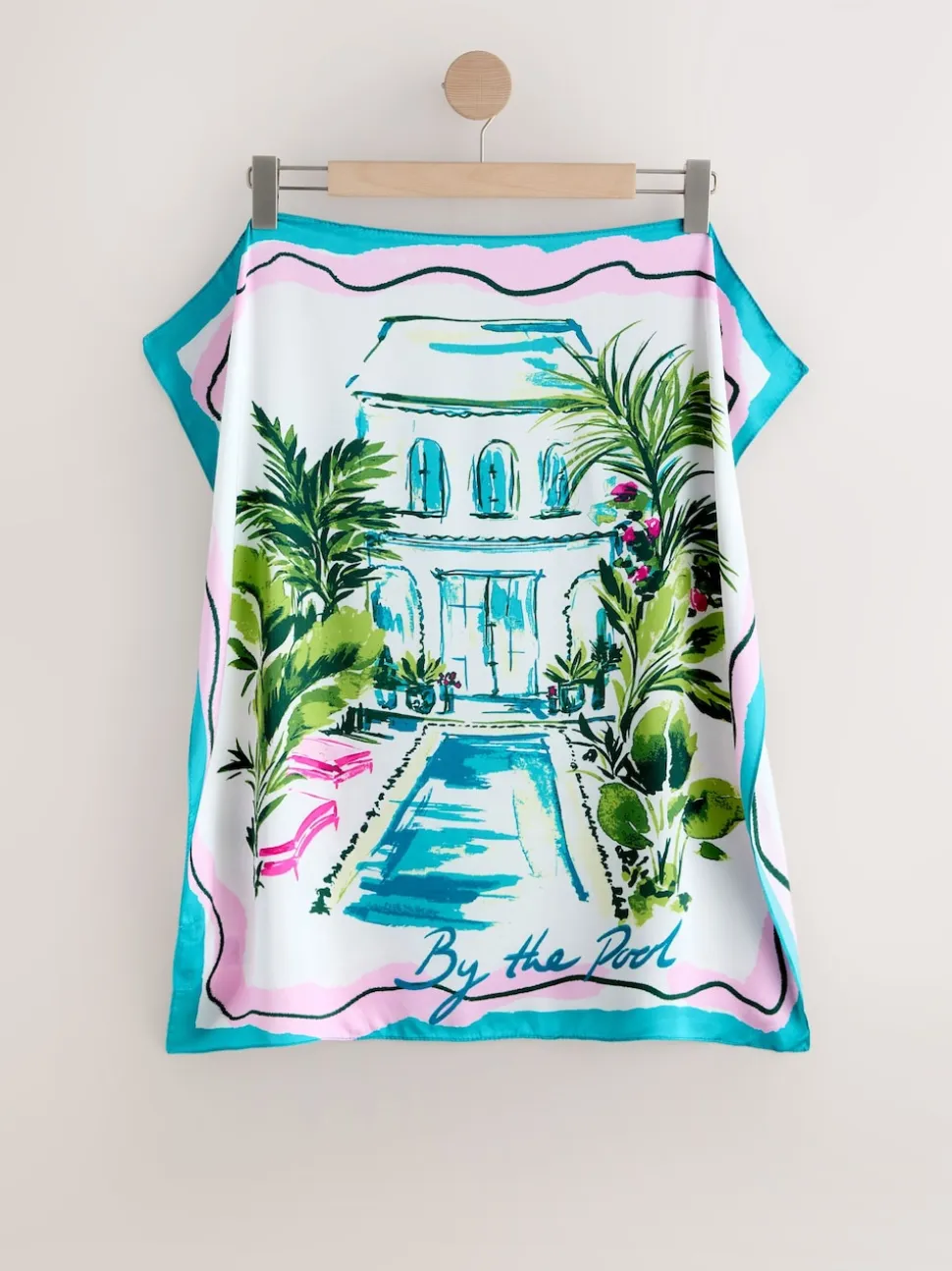 Blue Poolside Scene Satin Square Scarf