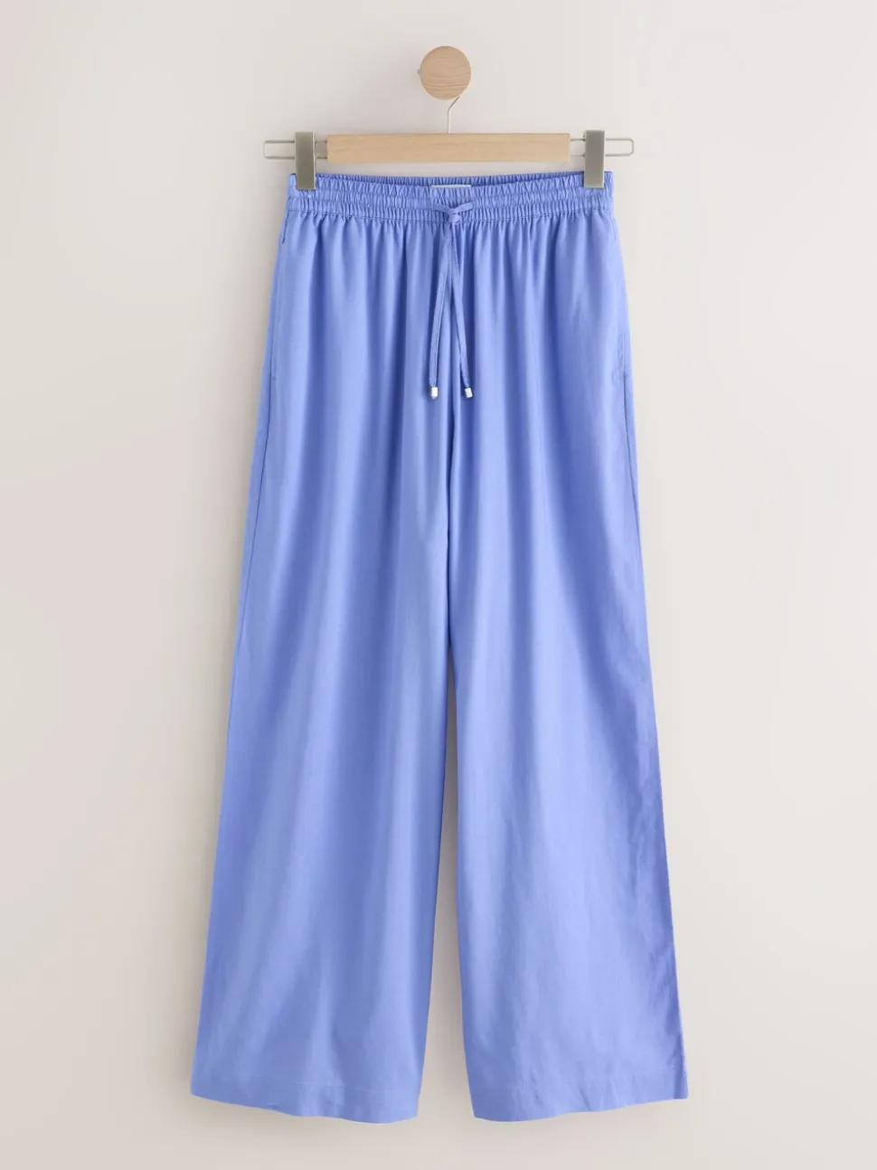 Blue Pull On Wide Leg Trousers With Linen
