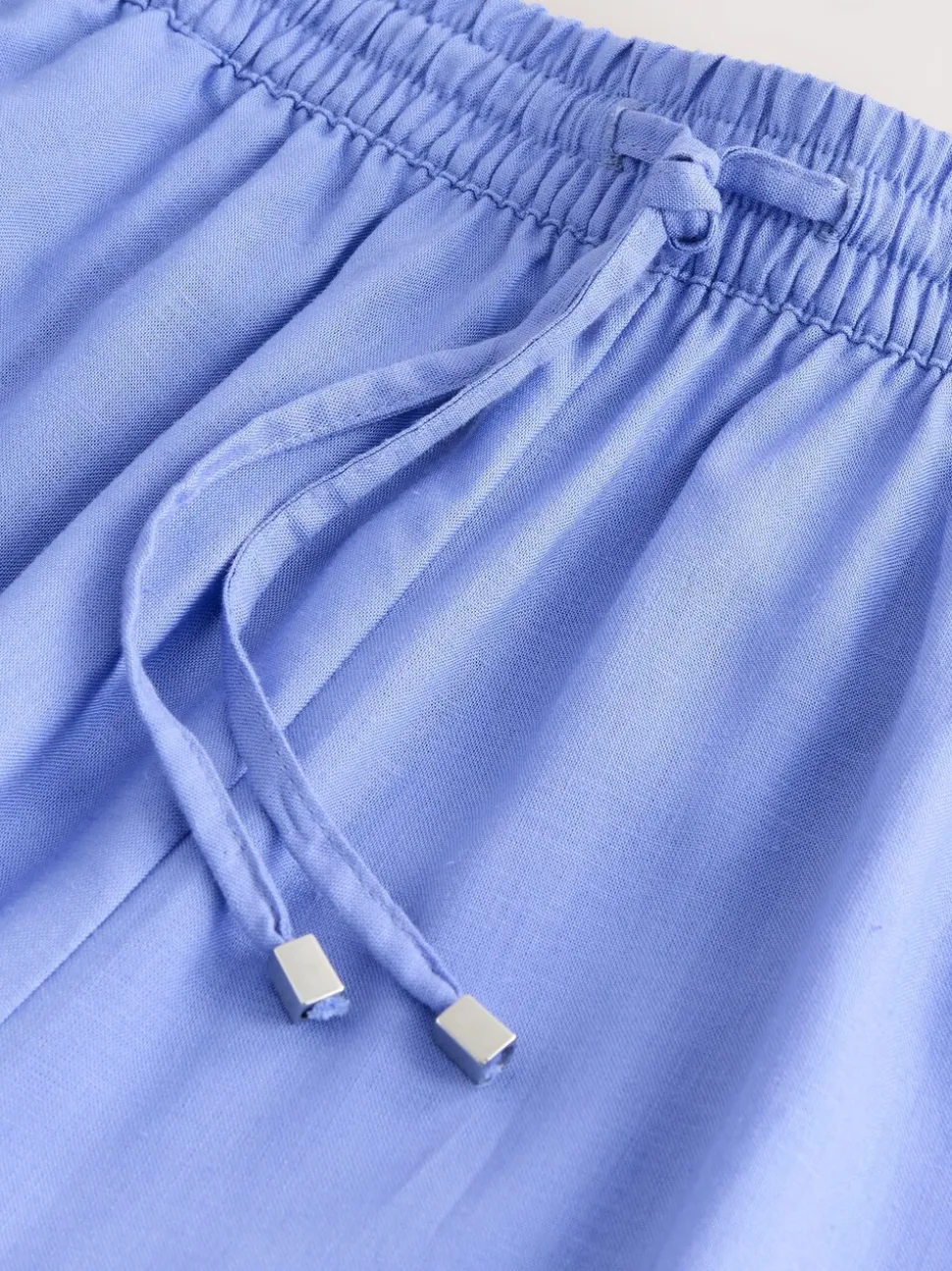 Blue Pull On Wide Leg Trousers With Linen