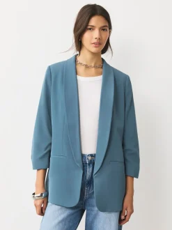 Blue Relaxed Ruched Sleeve Blazer