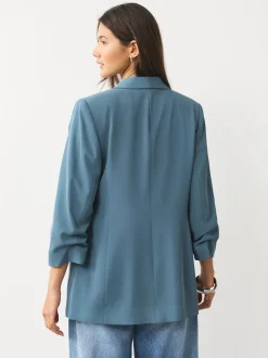 Blue Relaxed Ruched Sleeve Blazer