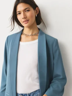 Blue Relaxed Ruched Sleeve Blazer