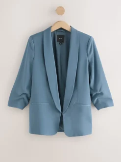Blue Relaxed Ruched Sleeve Blazer