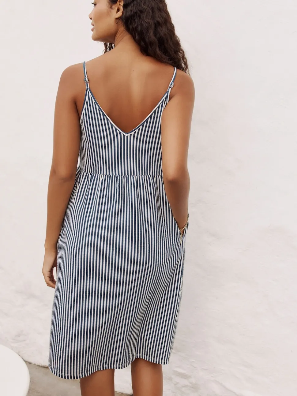 Blue Stripe Jersey Button Down Midi Dress