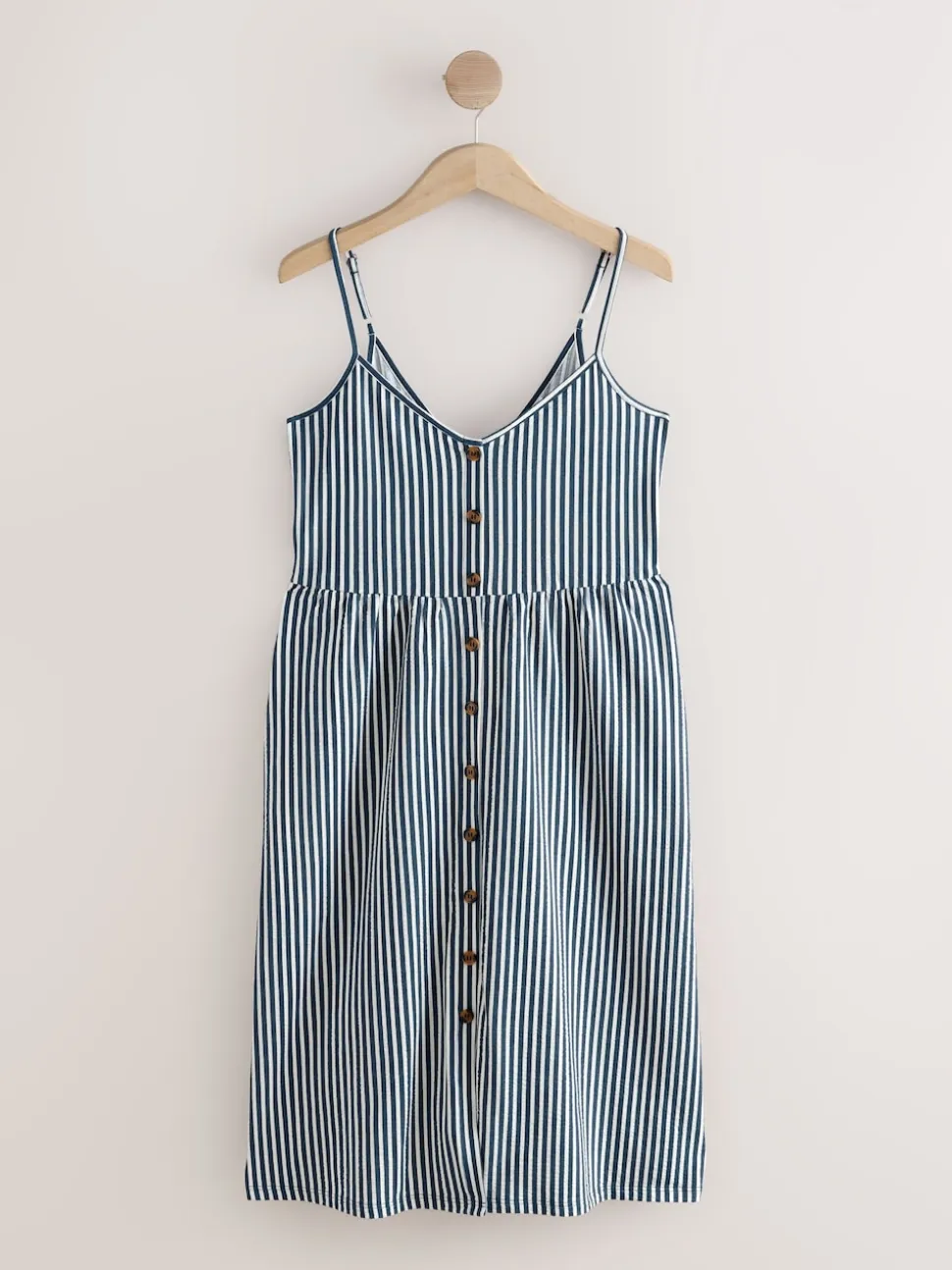 Blue Stripe Jersey Button Down Midi Dress
