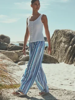 Blue Stripe Pull On Wide Leg Trousers