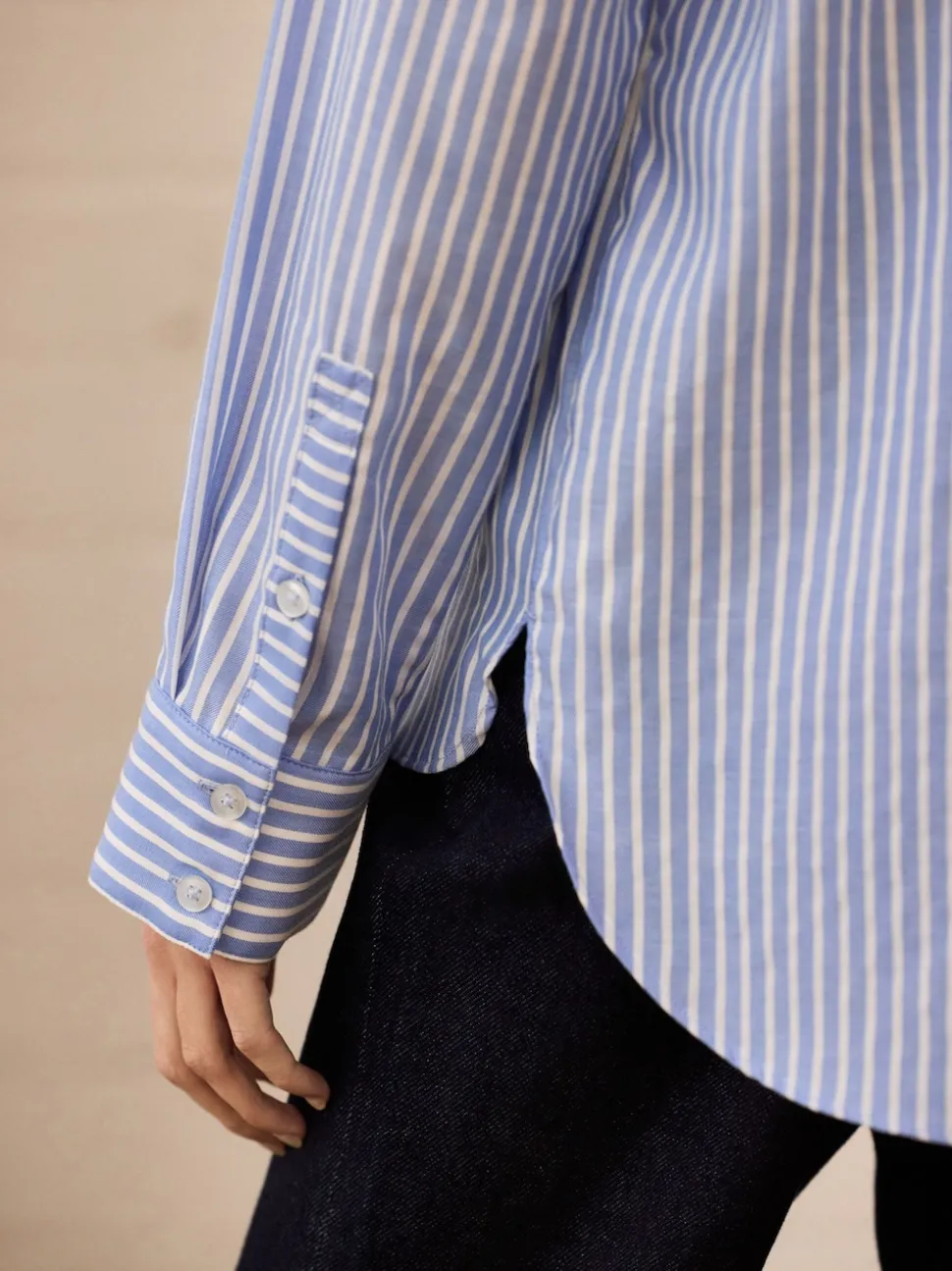 Blue Stripe Soft Relaxed Long Sleeve V Neck Shirt