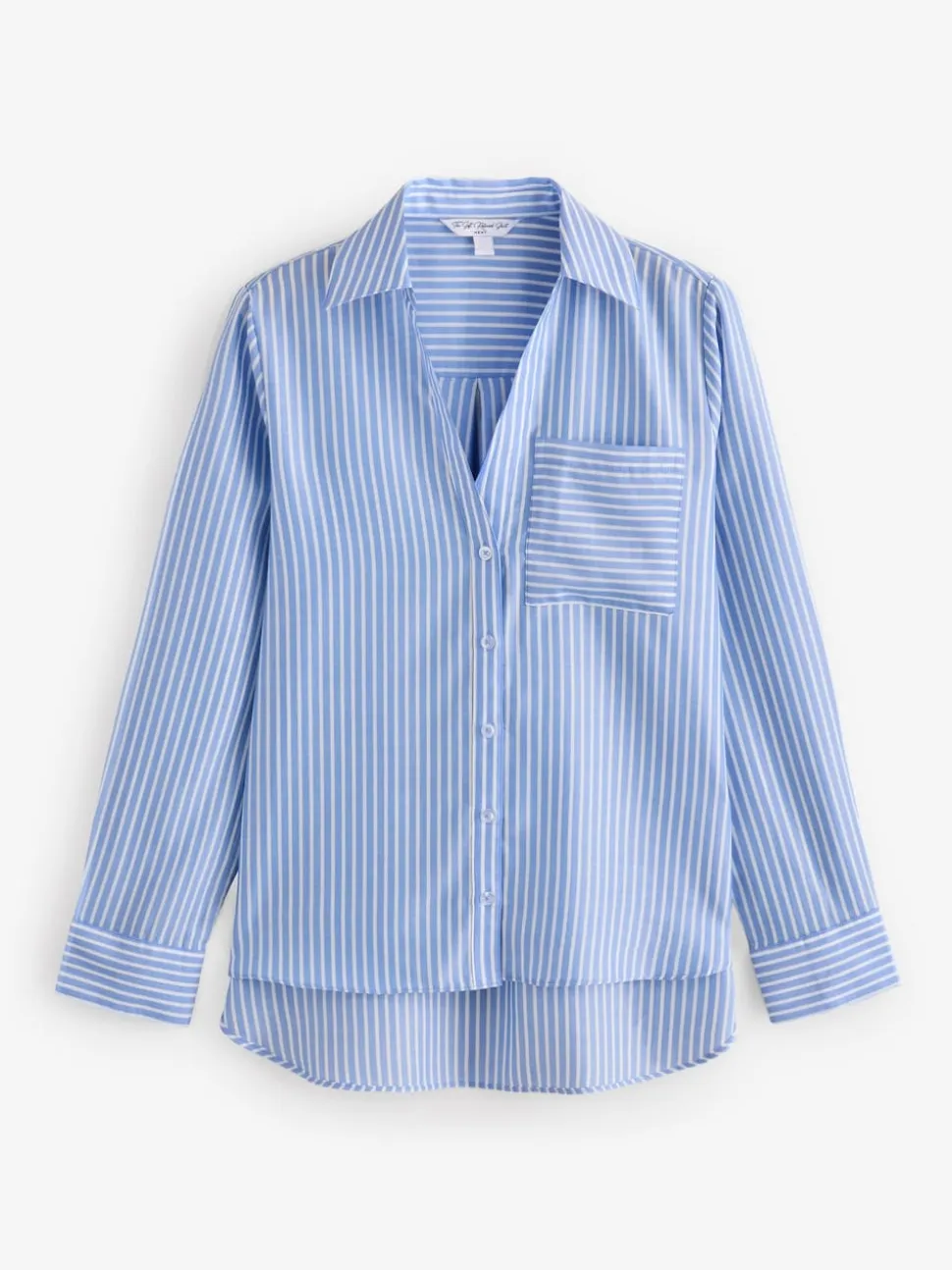 Blue Stripe Soft Relaxed Long Sleeve V Neck Shirt
