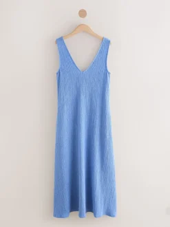 Blue Textured Jersey Slip Dress