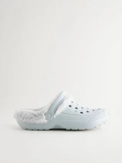 Blue Womens Faux Fur Lined Clogs Slippers