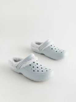 Blue Womens Faux Fur Lined Clogs Slippers