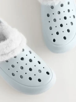 Blue Womens Faux Fur Lined Clogs Slippers