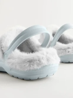 Blue Womens Faux Fur Lined Clogs Slippers