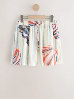 Blue/Ecru Shorts with Linen