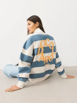 Blue/Ecru Striped Graphic 'Colarado' City Longsleeve Crewneck Sweatshirt
