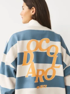 Blue/Ecru Striped Graphic 'Colarado' City Longsleeve Crewneck Sweatshirt