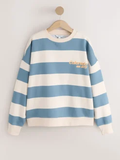 Blue/Ecru Striped Graphic 'Colarado' City Longsleeve Crewneck Sweatshirt