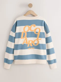 Blue/Ecru Striped Graphic 'Colarado' City Longsleeve Crewneck Sweatshirt