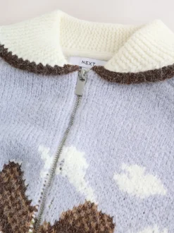 Blue/Green Landscape Scene Zip Cardigan