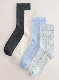 Blue/Grey Neppy Cushion Sole Socks 4 Pack