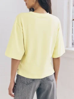 Blue/Lemon Yellow/Neutral Elbow Length Crew Neck 100% Cotton T-Shirts 3 Pack