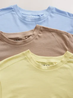 Blue/Lemon Yellow/Neutral Elbow Length Crew Neck 100% Cotton T-Shirts 3 Pack
