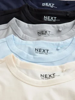 Blue/Navy/Cream/Grey Long Sleeve Crew Neck T-Shirts 5 Pack