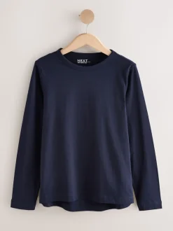 Blue/Navy/Cream/Grey Long Sleeve Crew Neck T-Shirts 5 Pack